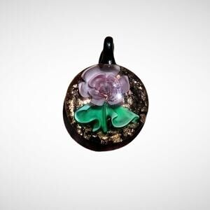 Chuck Bruce Handmade Purple Flower Floral Blown Glass Pendant